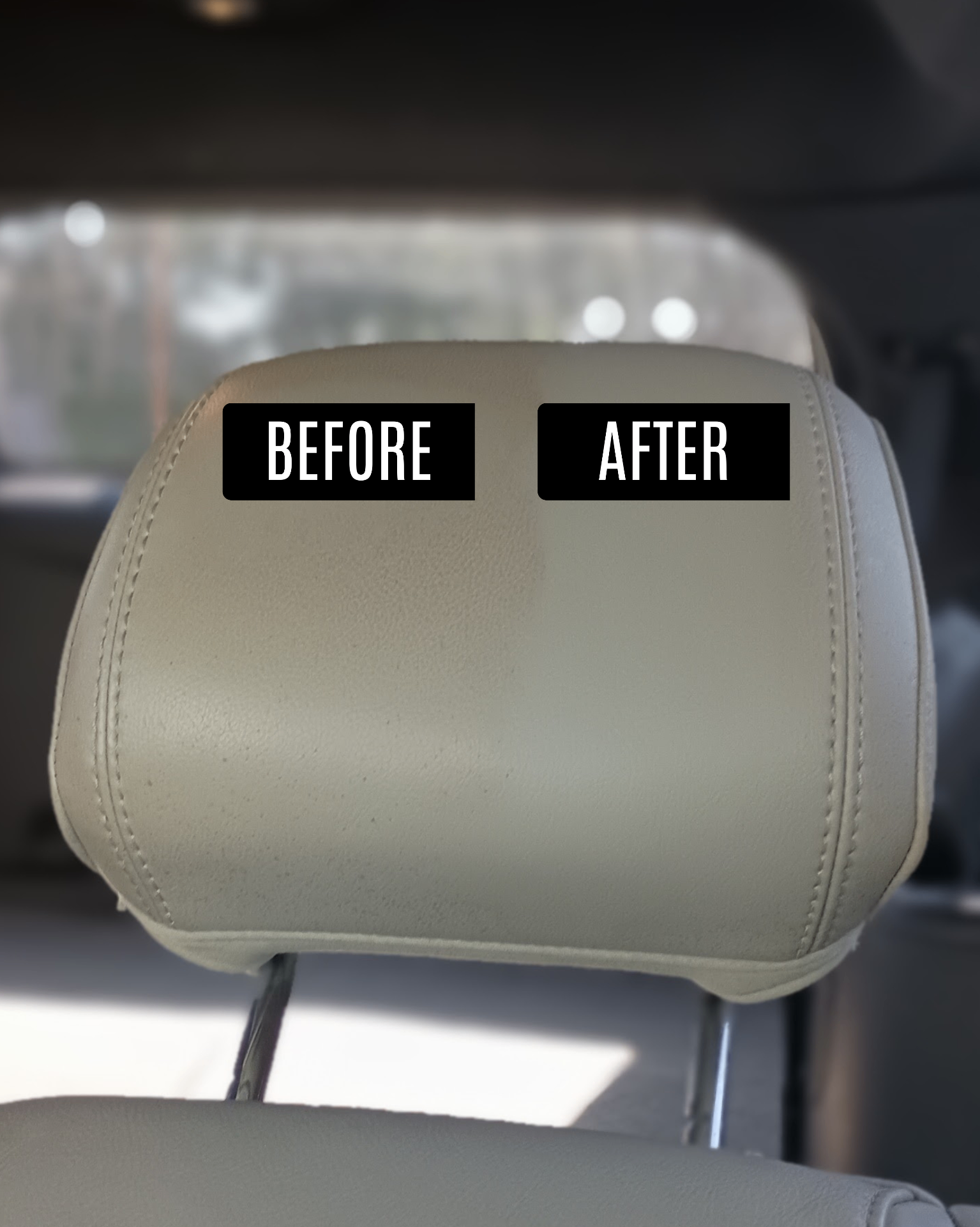 Leather headrest before and after detail